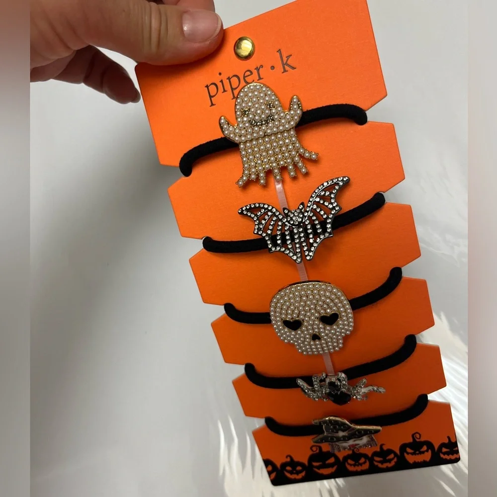 NWT ⚜️🖤⚜️ Piper K Gorgeous Halloween Elastic Hair Ties Set of 5!